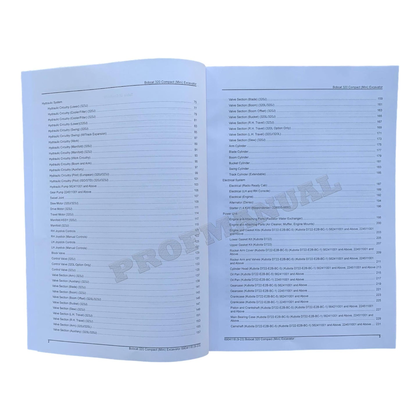 Bobcat 320 Excavator Parts Catalog Manual 224511001- 562411001-