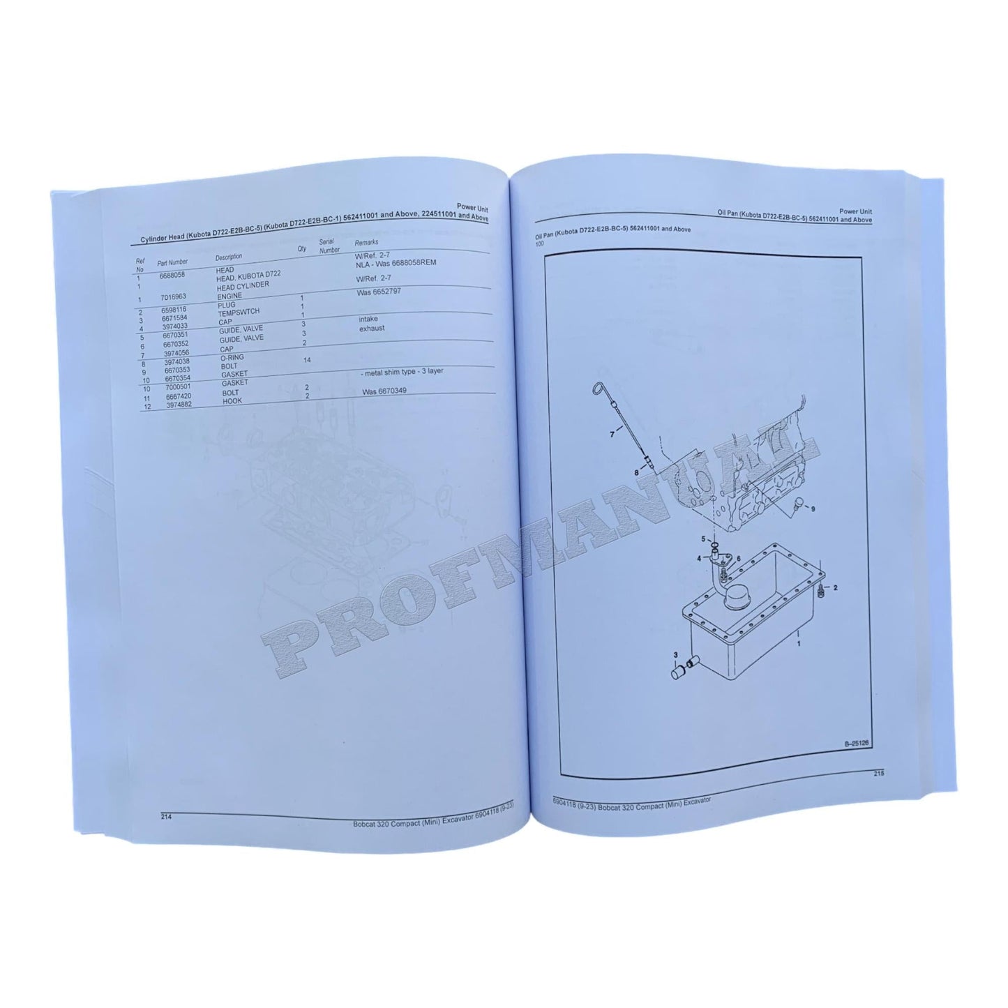 Bobcat 320 Excavator Parts Catalog Manual 224511001- 562411001-