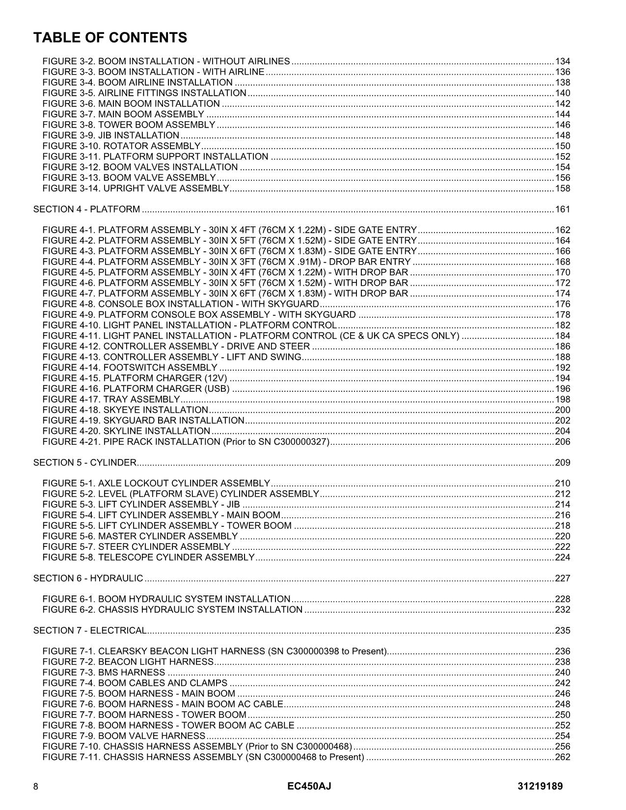 JLG EC450AJ Boom Lift Parts Catalog Manual C300000326-C300000700