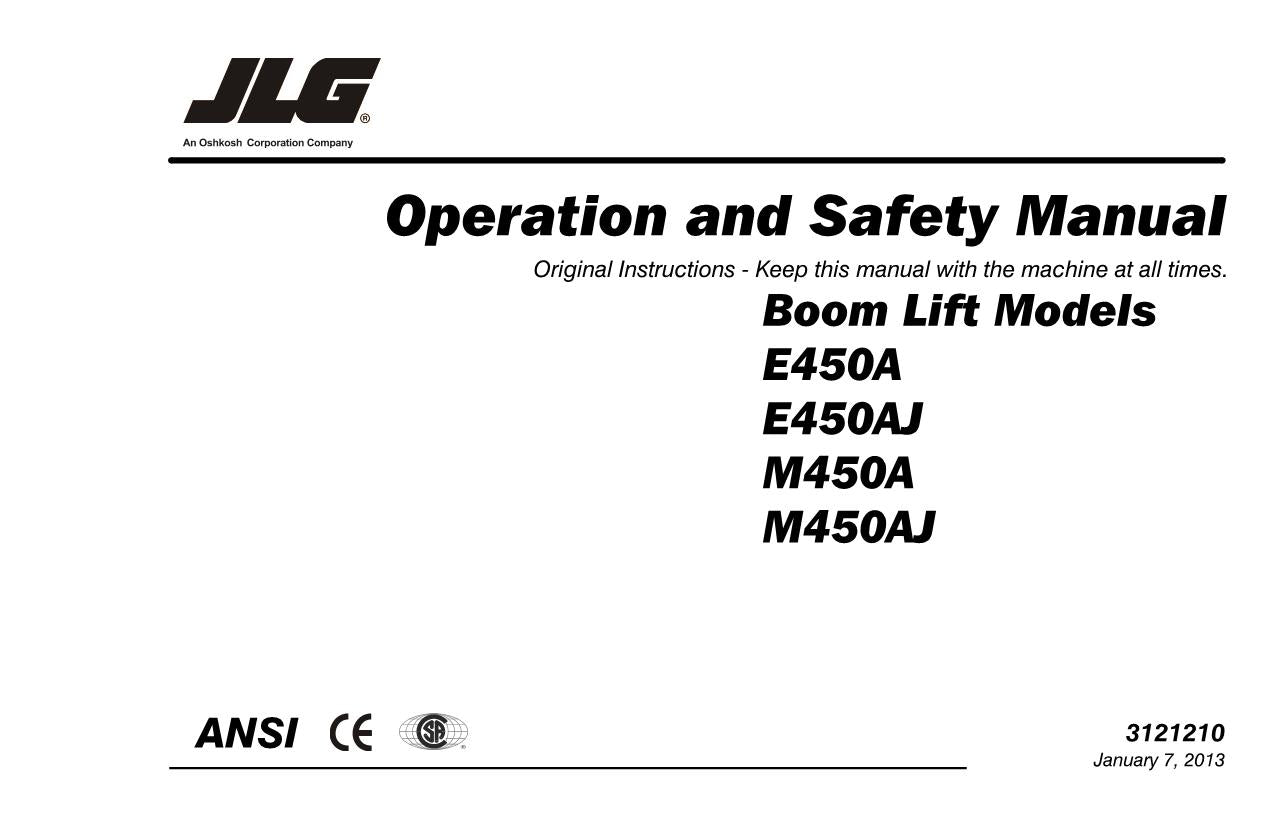 JLG E450A E450AJ M450A M450AJ Boom Lift Maintenance Operation Operators Manual