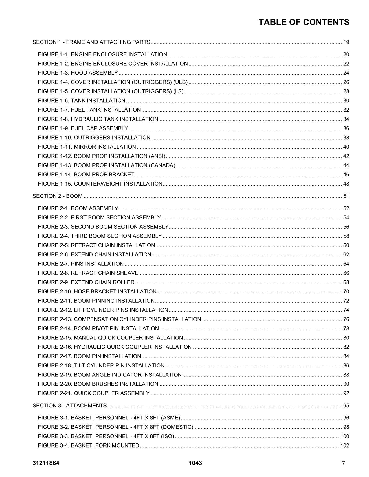 JLG 1043 Telehandler Parts Catalog Manual 31211864