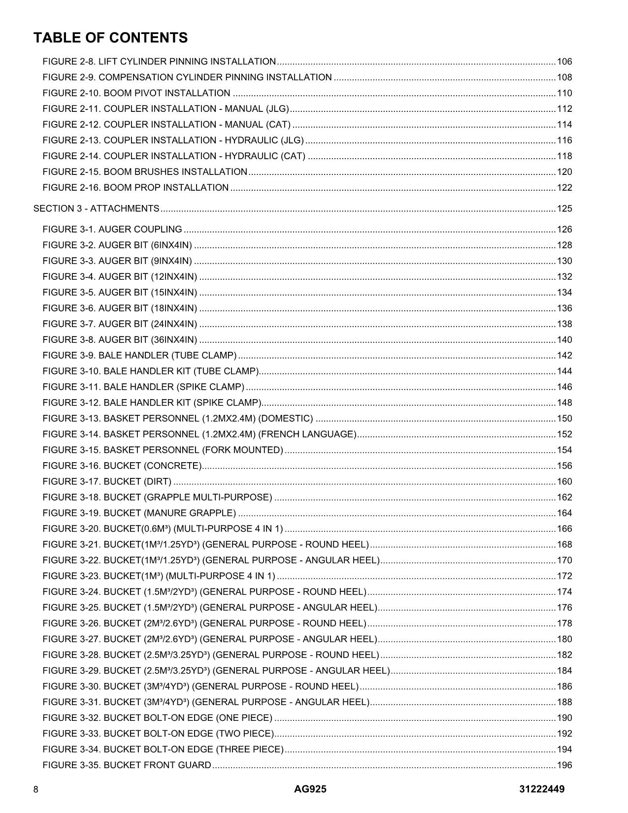 JLG AG925 Telehandler Parts Catalog Manual 31222449