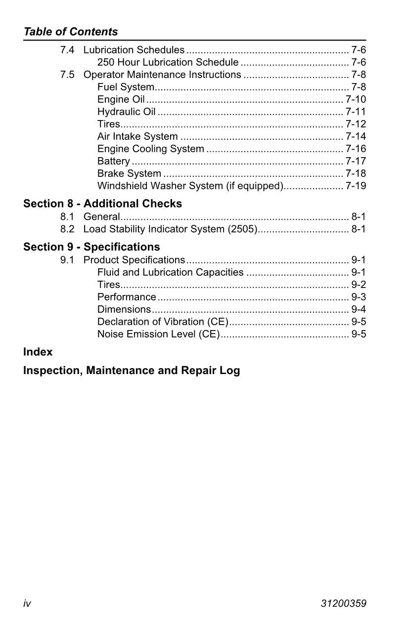 JLG 2505H G5-18A Telehandler Maintenance Operation Operators Manual 31200359