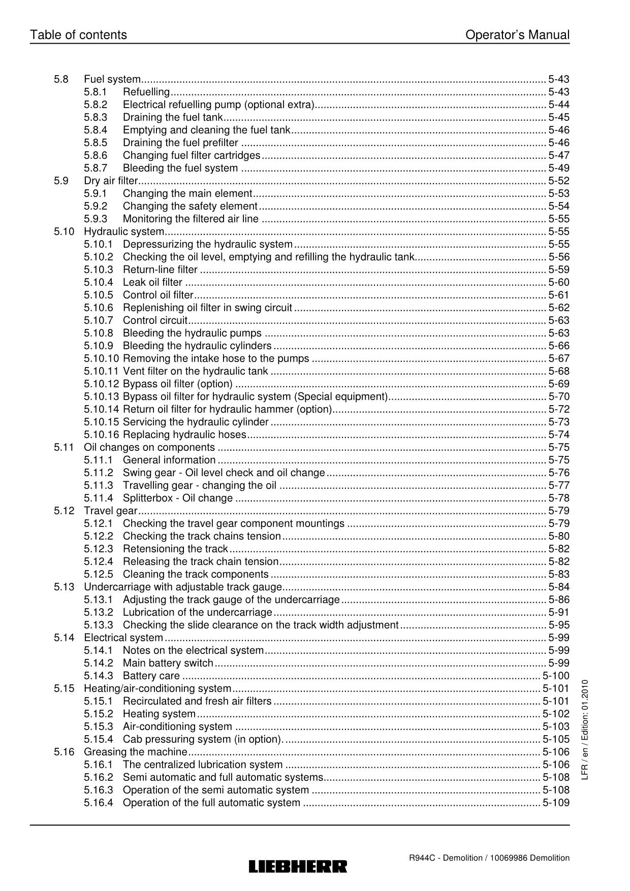 Liebherr R944 C Demolition Excavator Operators manual serial 27700