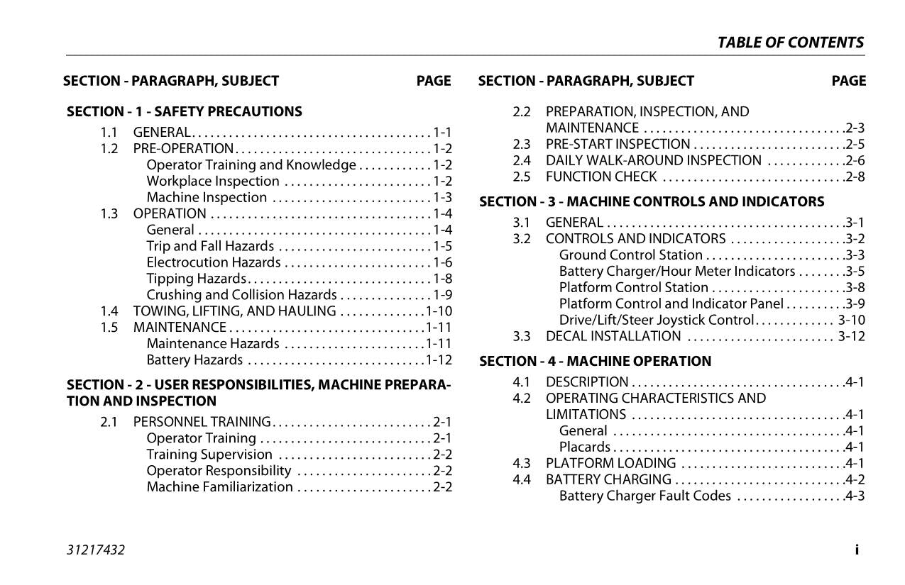 JLG 1230ES Vertical Mast Maintenance Operation Operators Manual 31217432