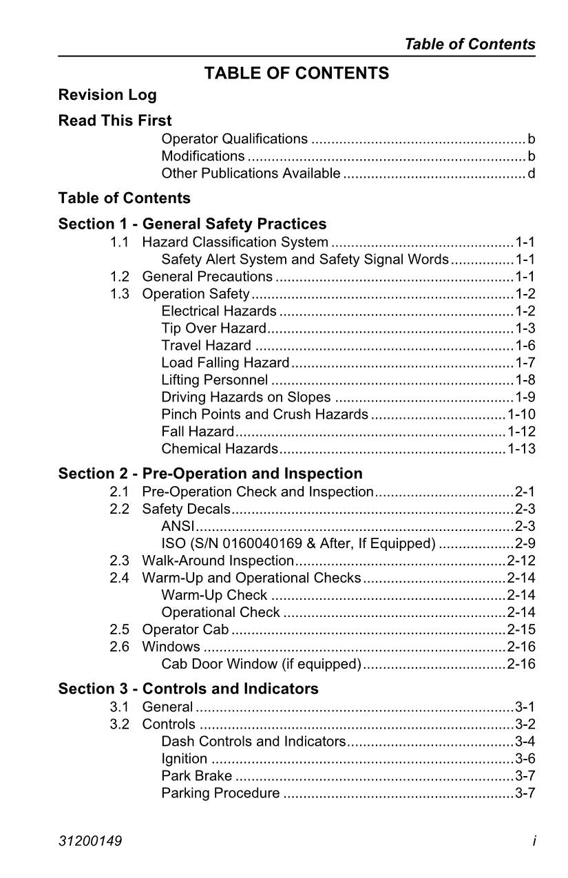 JLG G6-42A Telehandler Maintenance Operation Operators Manual