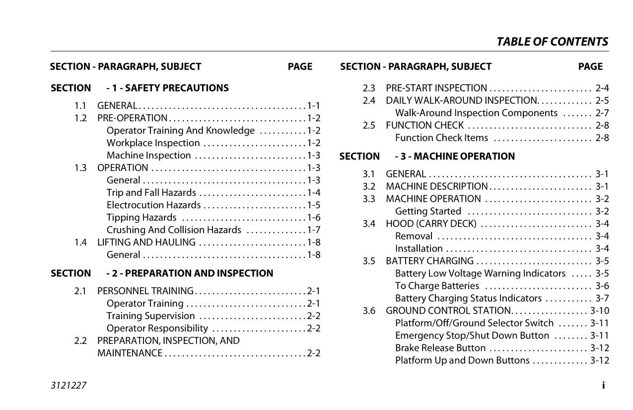 JLG 10MSP Vertical Mast Maintenance Operation Operators Manual 3121227