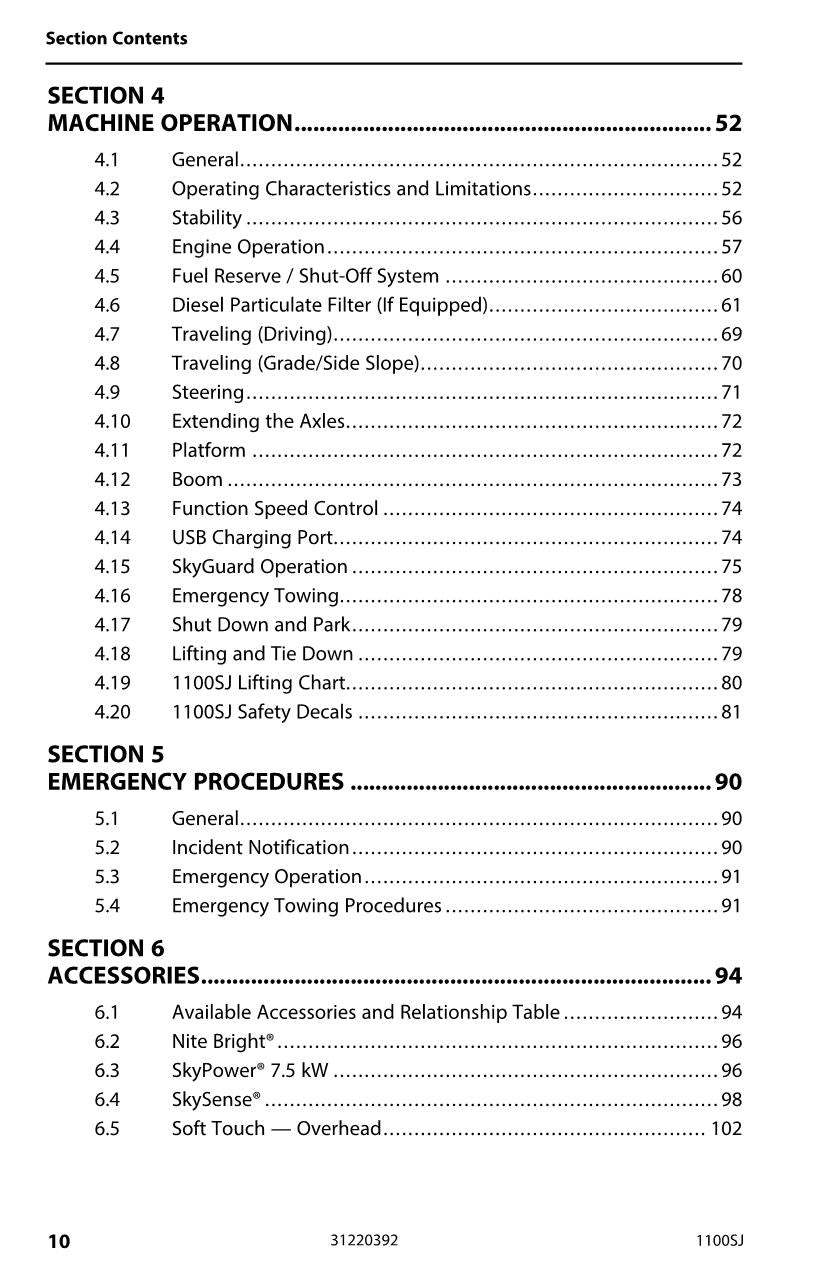 JLG 1100SJ Boom Lift Maintenance Operation Operators Manual 31220392