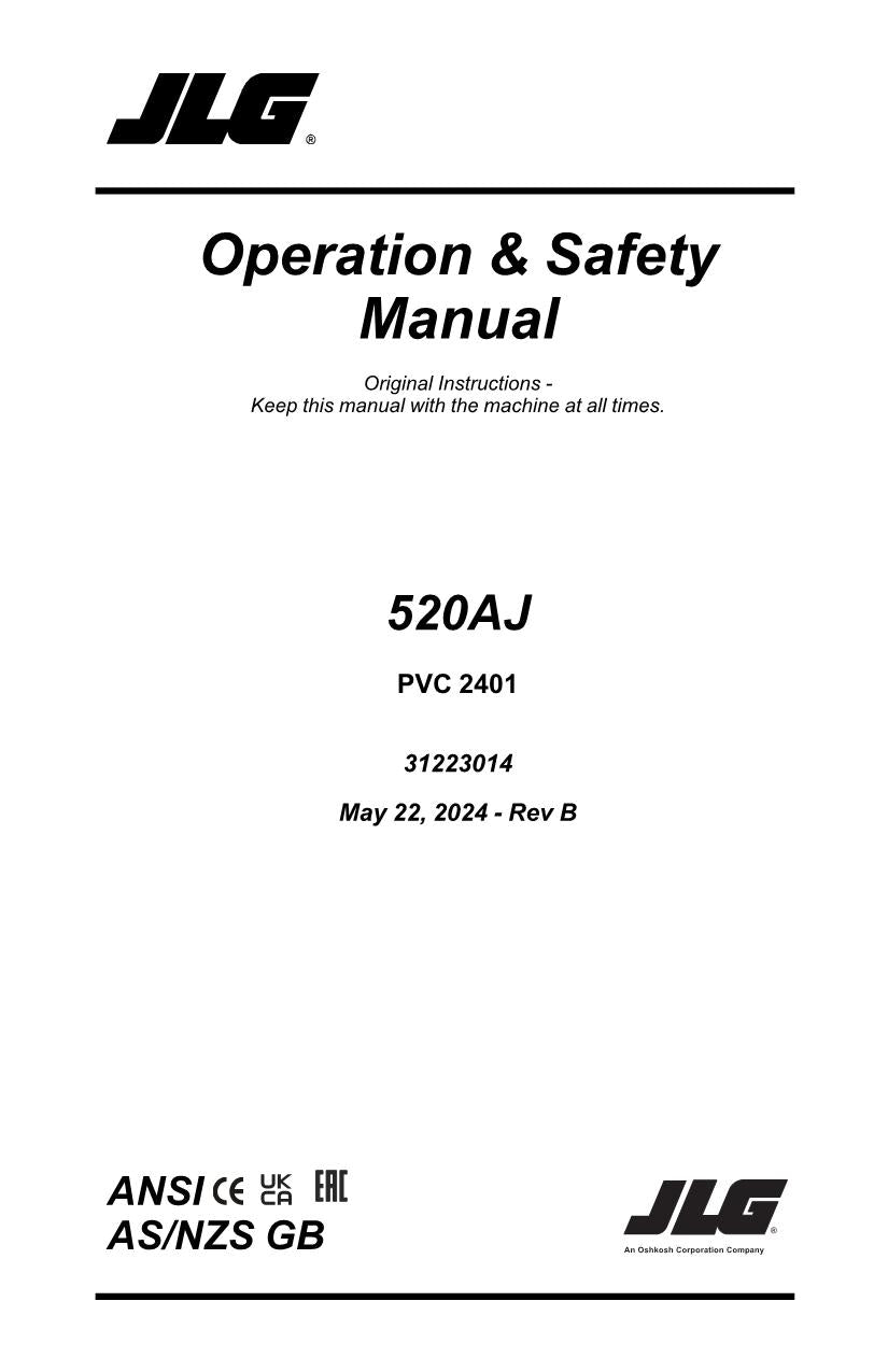 JLG 520AJ Boom Lift Maintenance Operation Operators Manual 31223014