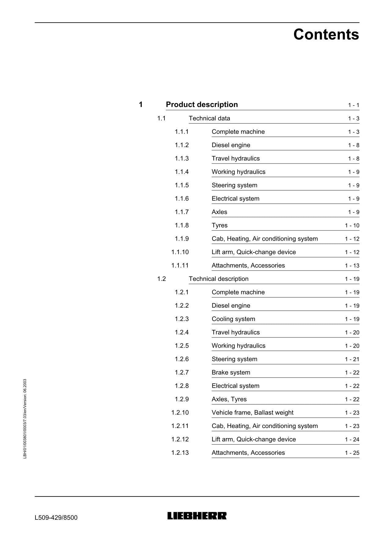 Liebherr L509 Stereo Wheel Loader Operators manual