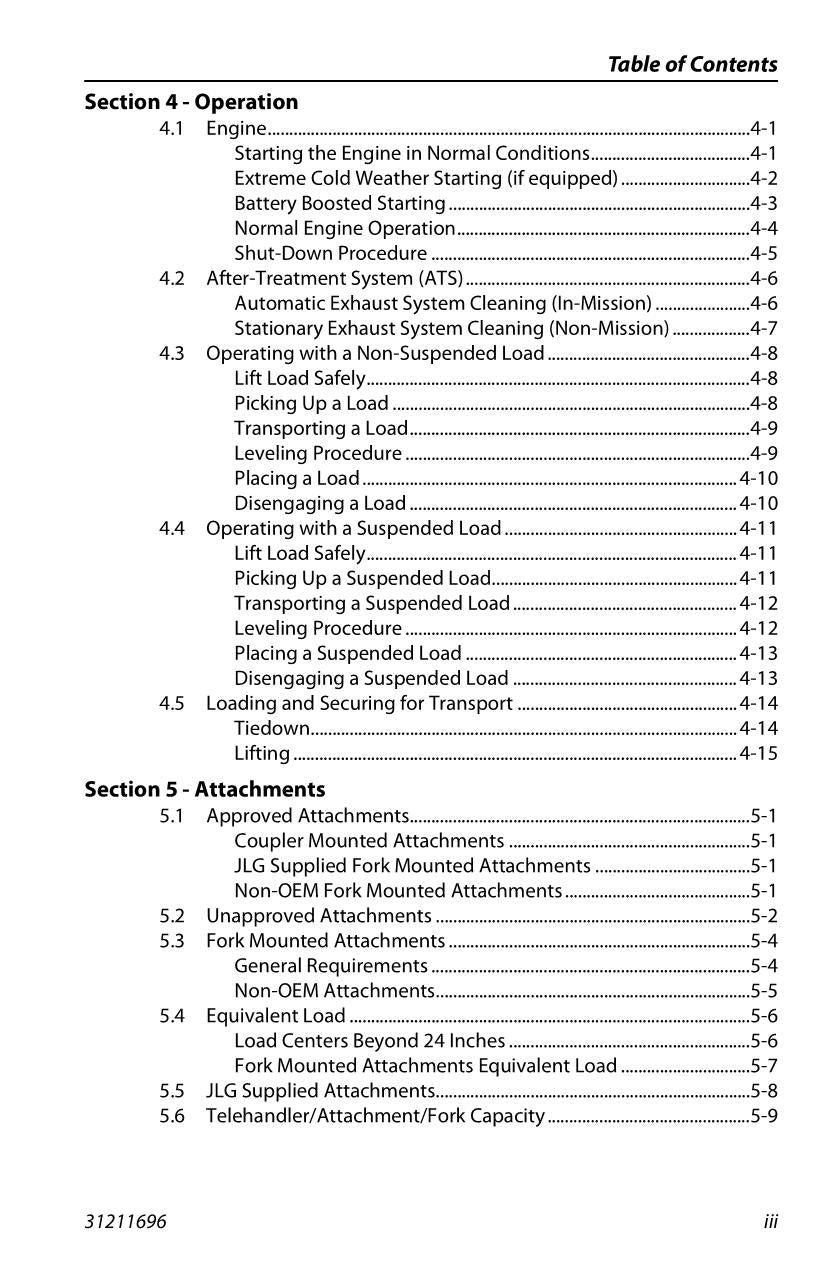 JLG 1075 Telehandler Maintenance Operation Operators Manual 31211696