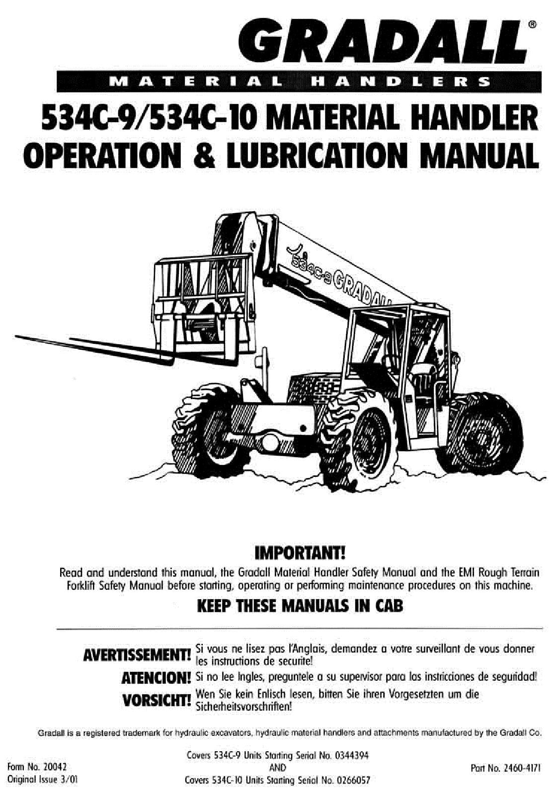 GRADALL JLG 534C-10 534C-9 Service Telehandler Operation Service