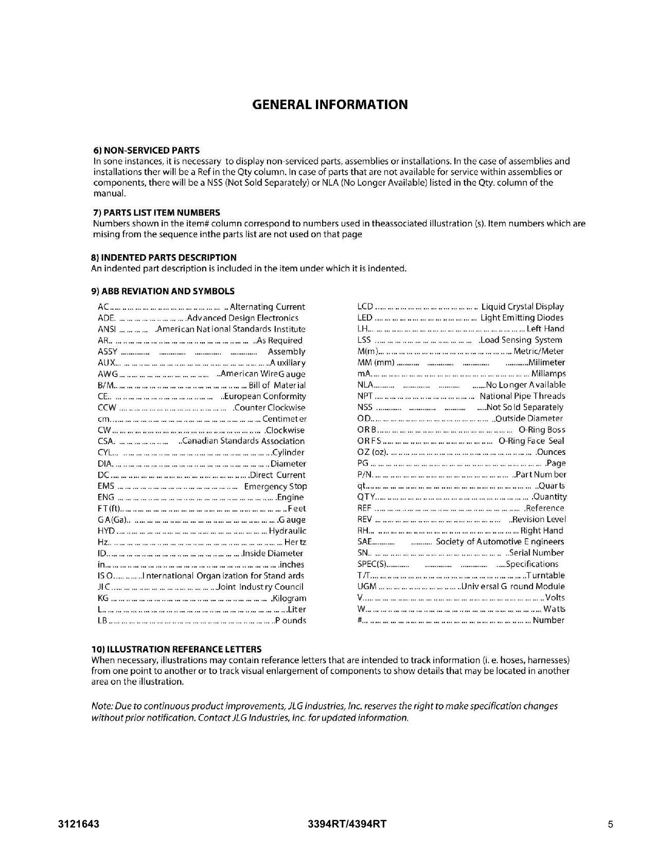 JLG 3394RT 4394RT Scissor Lift Parts Catalog Manual 0200239053 to Present