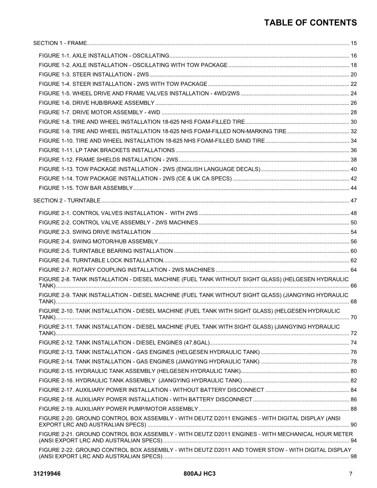 JLG 800AJ HC3 Boom Lift Parts Catalog Manual 31219946