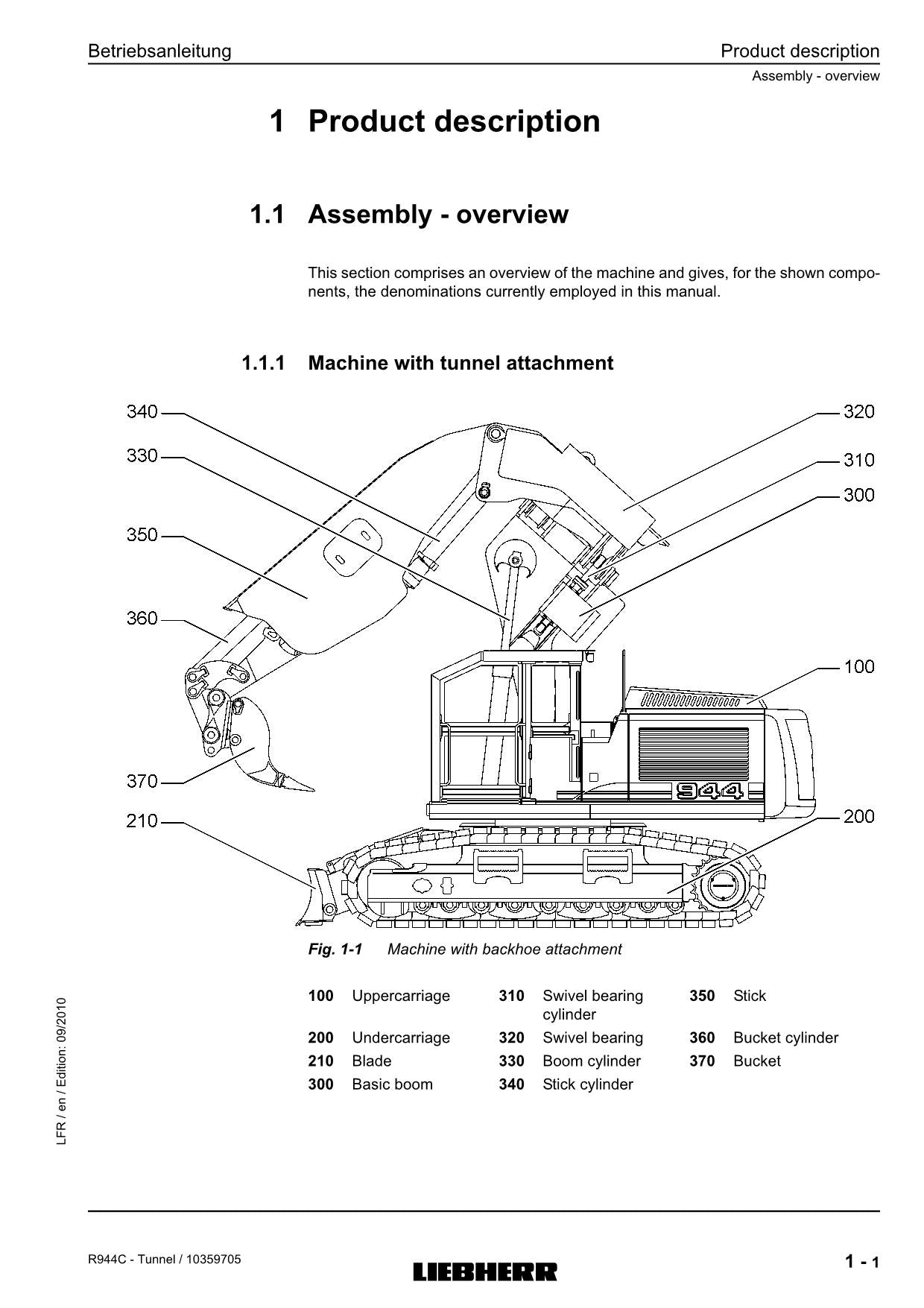 Liebherr R944 C Tunnel Excavator Operators manual serial 26800