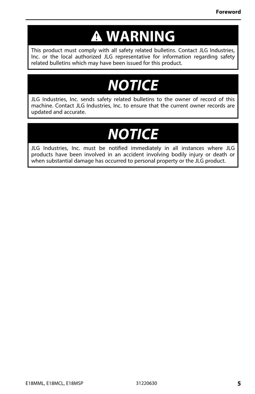 JLG E18MCL E18MML E18MSP Vertical Mast Maintenance Operation Operators Manual