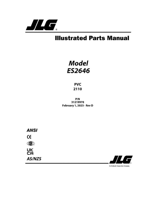 JLG ES2646 Scissor Lift Parts Catalog Manual 31219978