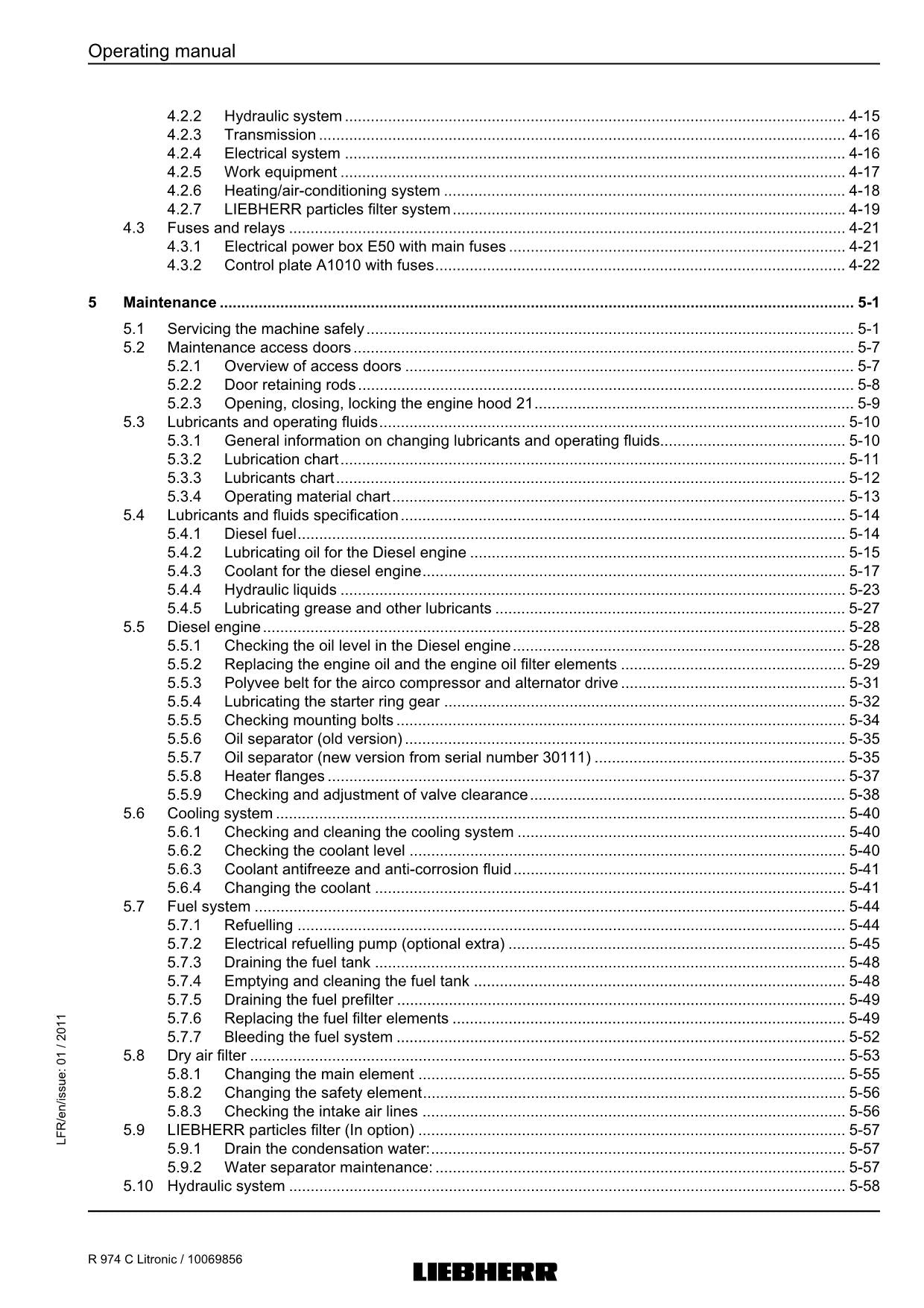 Liebherr R974 C-Litronic Excavator Operators manual serial 27700