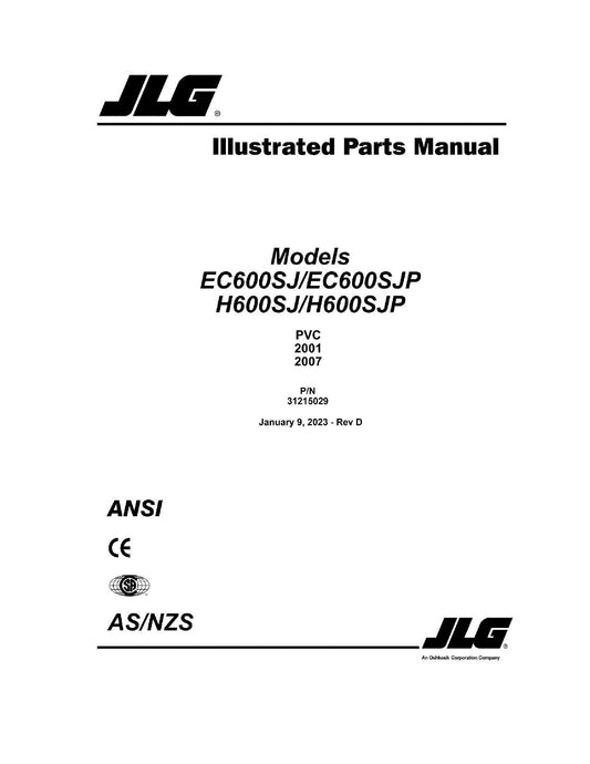 JLG EC600SJ EC600SJP H600SJ H600SJP Boom Lift Parts Catalog Manual 31215029