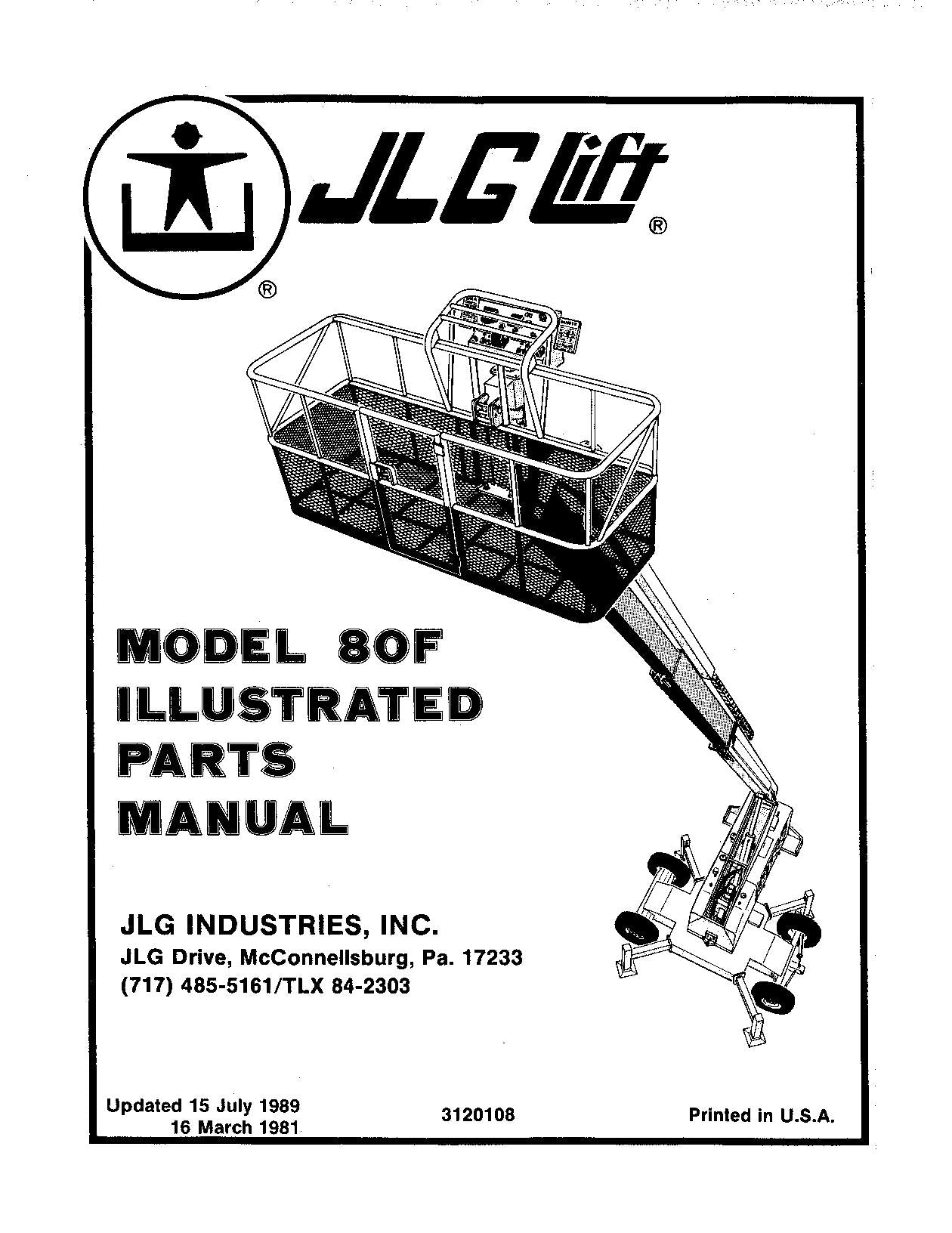 JLG 80F Boom Lift Parts Catalog Manual