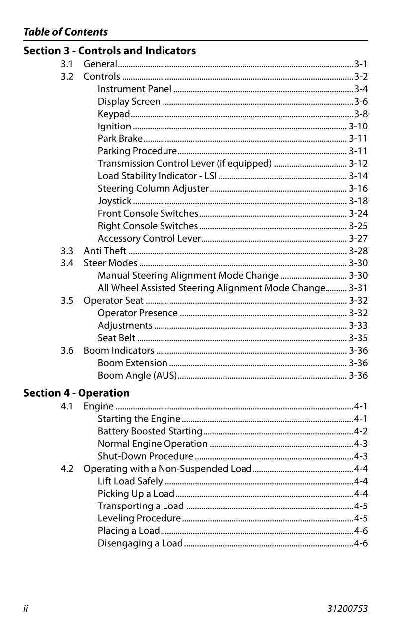 JLG 3706PS 3707PS 4014PS 4017PS Telehandler Operators Manual