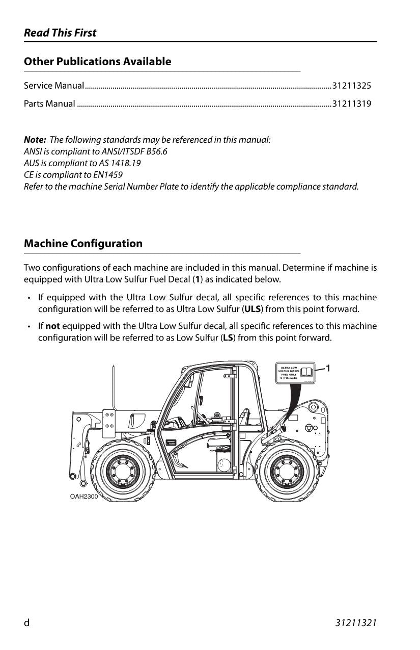 JLG G5-18A Telehandler Maintenance Operation Operators Manual 31211321