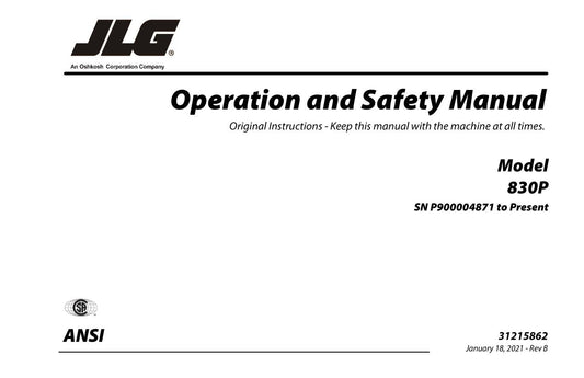 JLG 830P Vertical Mast Maintenance Operation Operators Manual 31215862