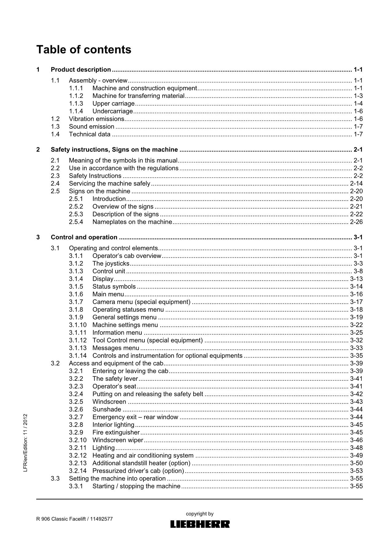 Liebherr R906 Classic Facelift Excavator Operators manual