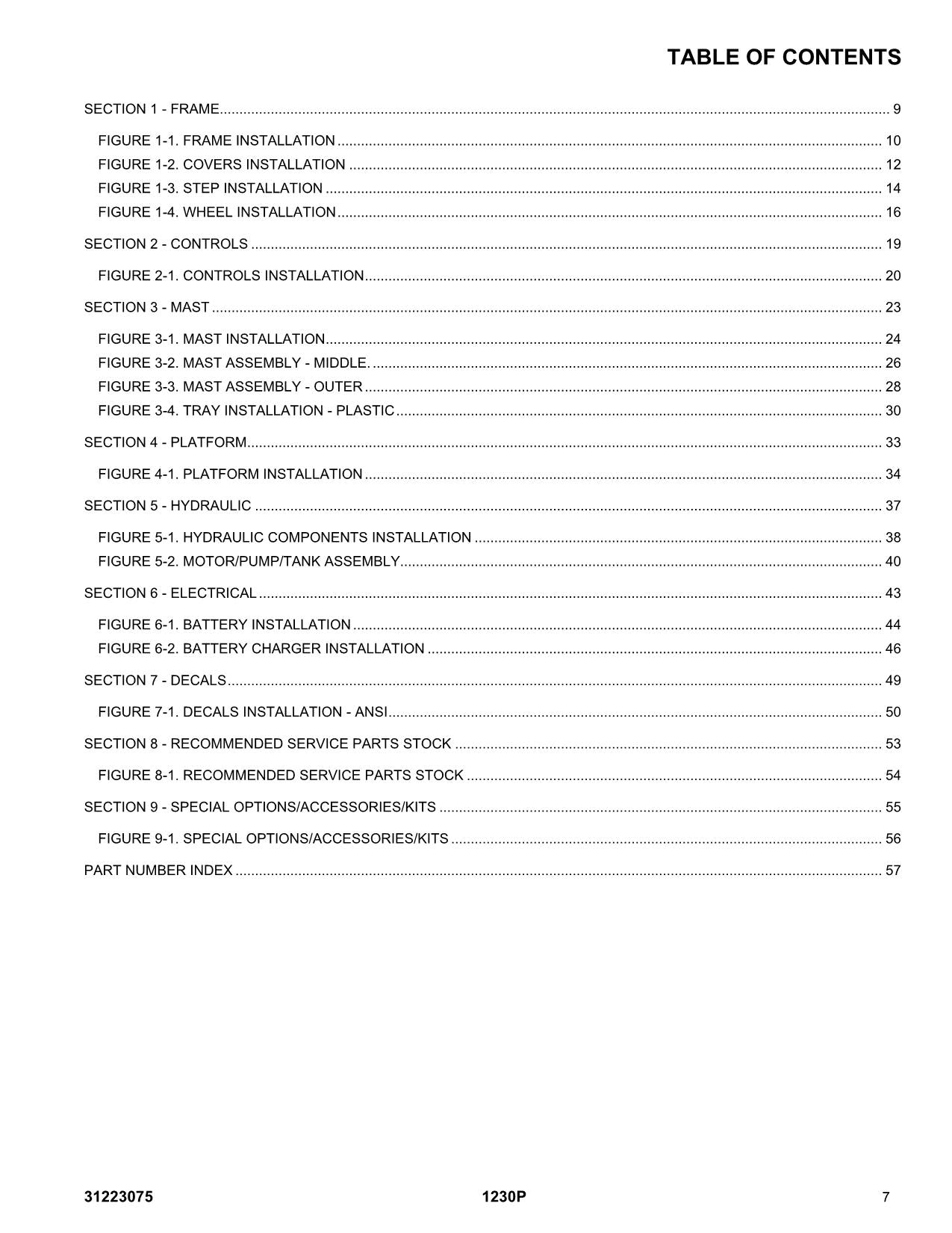 JLG 1230P Vertical Mast Parts Catalog Manual