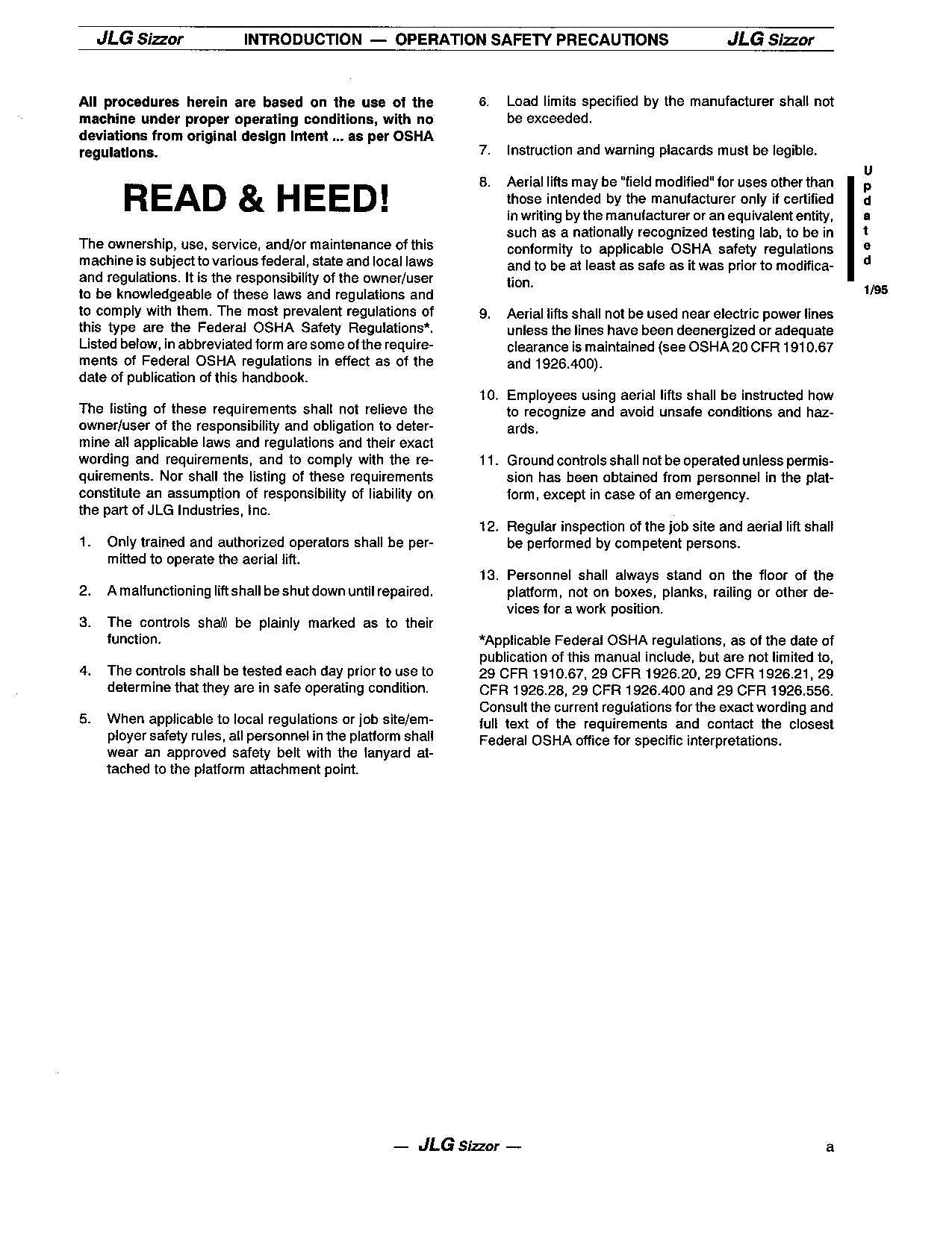 JLG CM1432 CM1432PLUS CM1732 CM2033 CM2046 Lift Operation Parts Service Manual