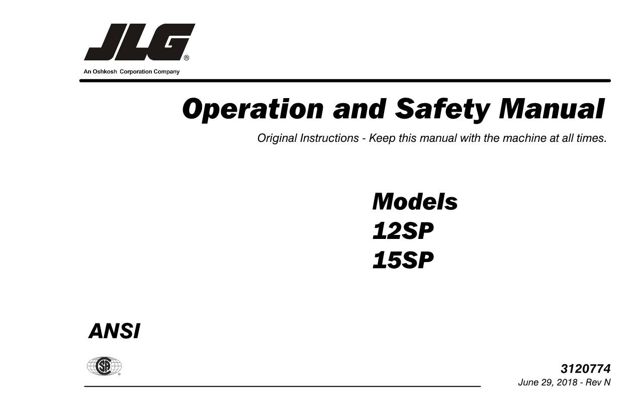 JLG 12SP 15SP Vertical Mast Maintenance Operation Operators Manual