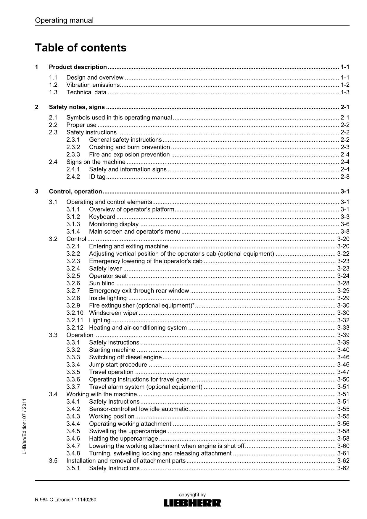 Liebherr R984 C Litronic Excavator Operators manual