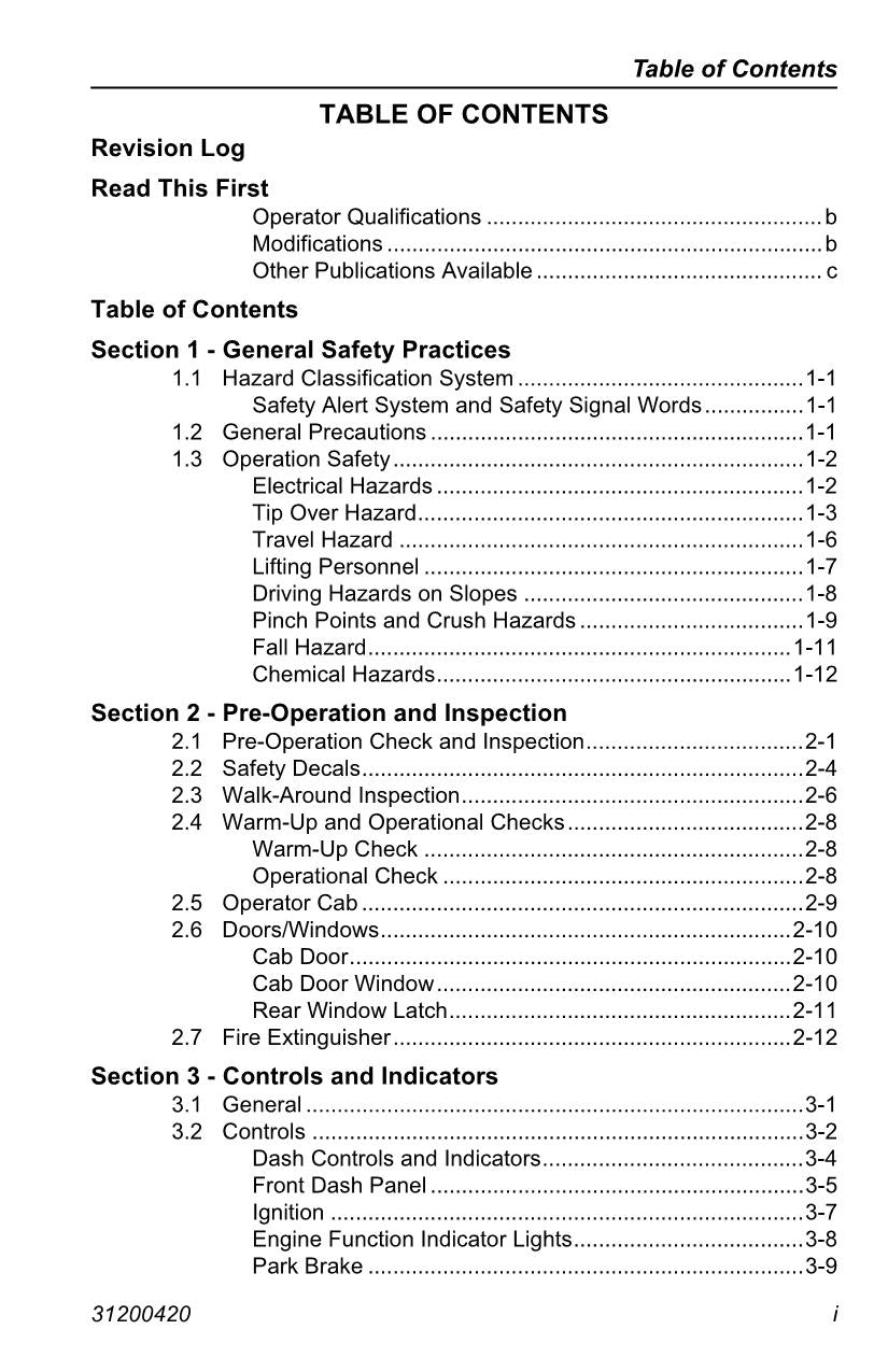 JLG EIRV Telehandler Maintenance Operation Operators Manual