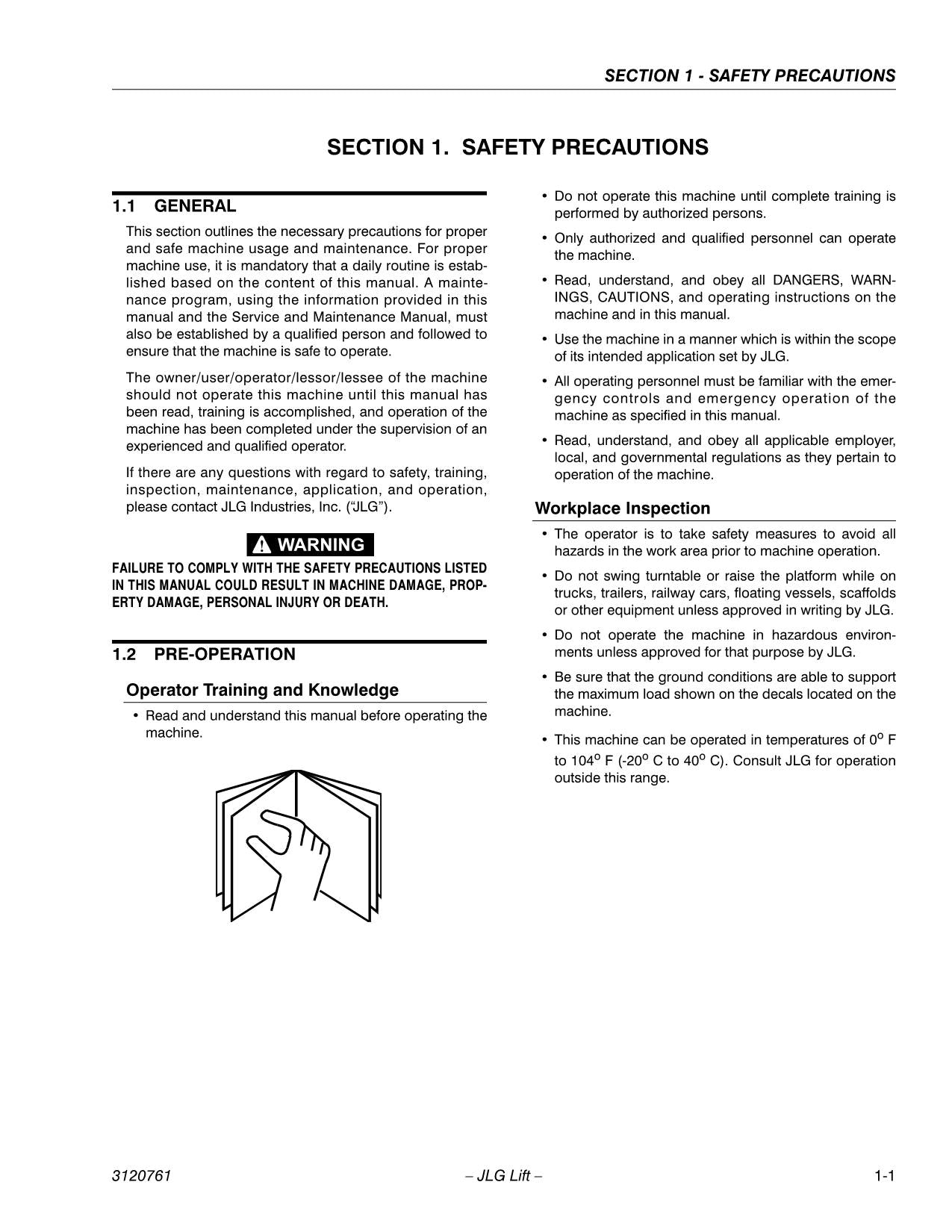 JLG 1532E3 1932E3 2033E3 2046E3 2646E3 2658E3 Lift Operators Manual 3120761