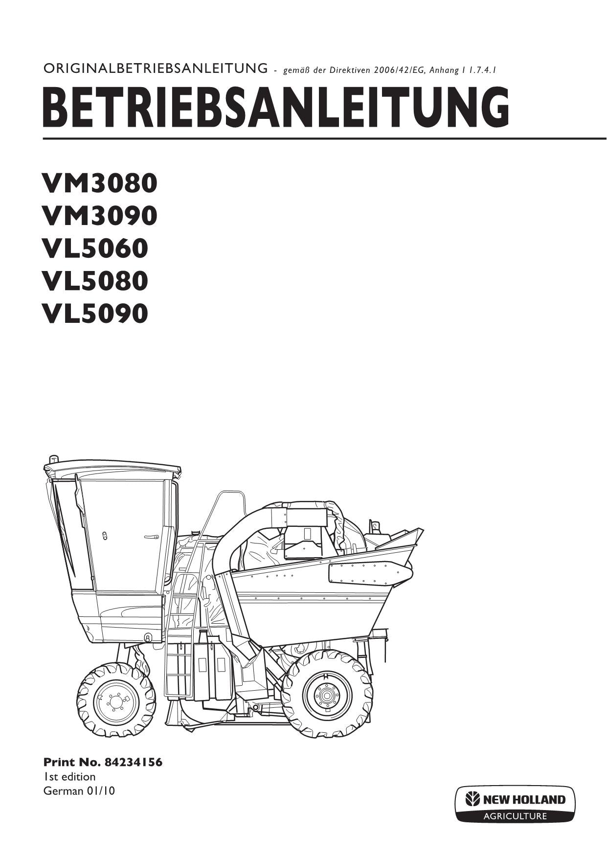 New Holland VL5060 VL5080 VL5090 VM3080 VM3090 Betriebsanleitung