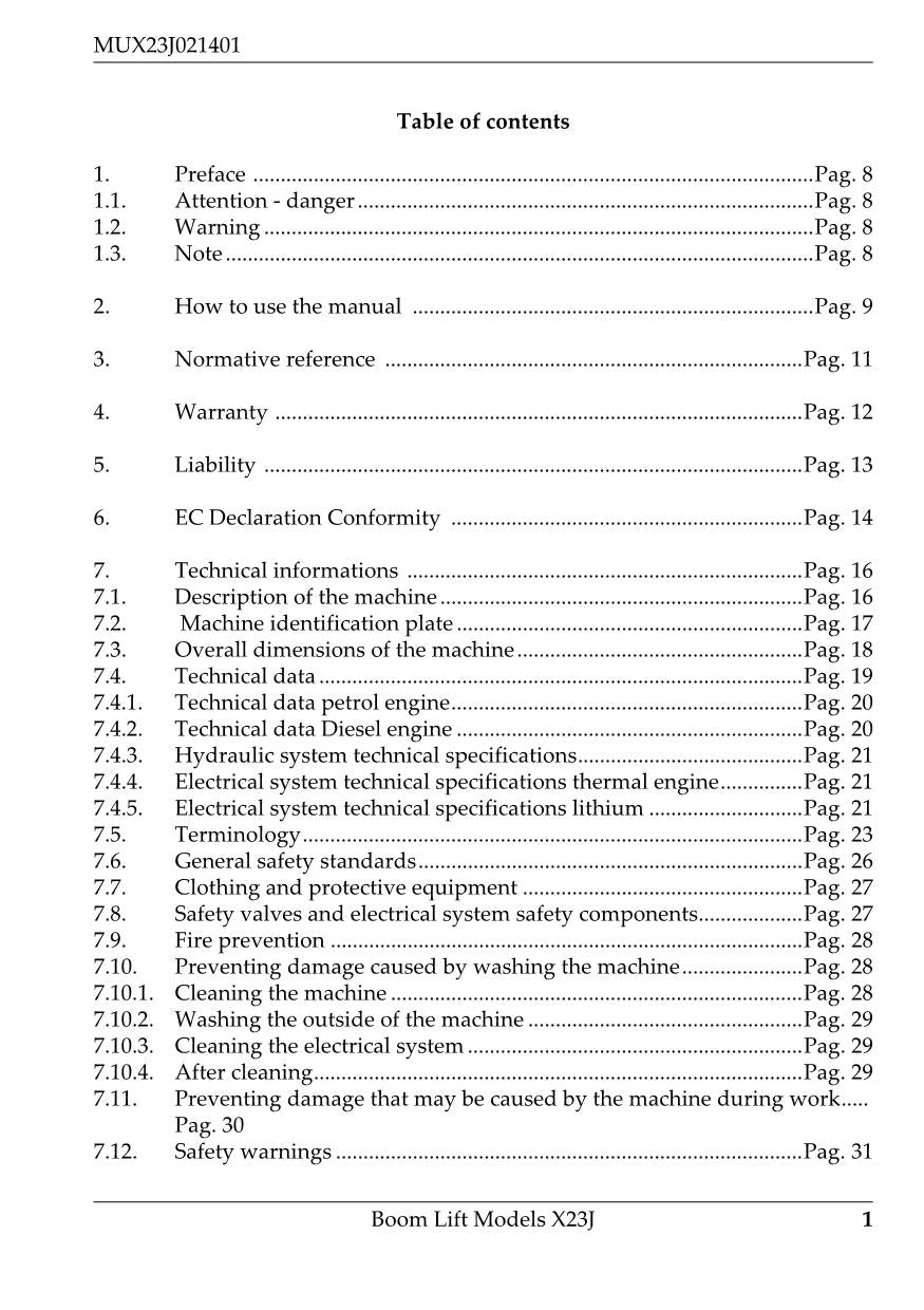 JLG X23J Compact Crawler Boom Maintenance Operation Operators Manual