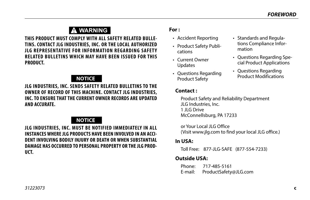 JLG 1230P Vertical Mast Maintenance Operation Operators Manual