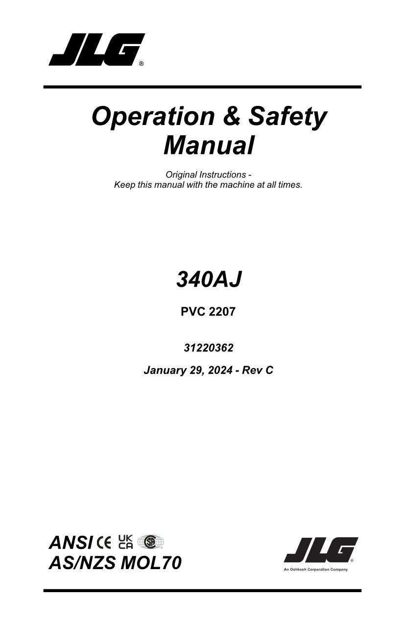 JLG 340AJ Boom Lift Maintenance Operation Operators Manual 31220362