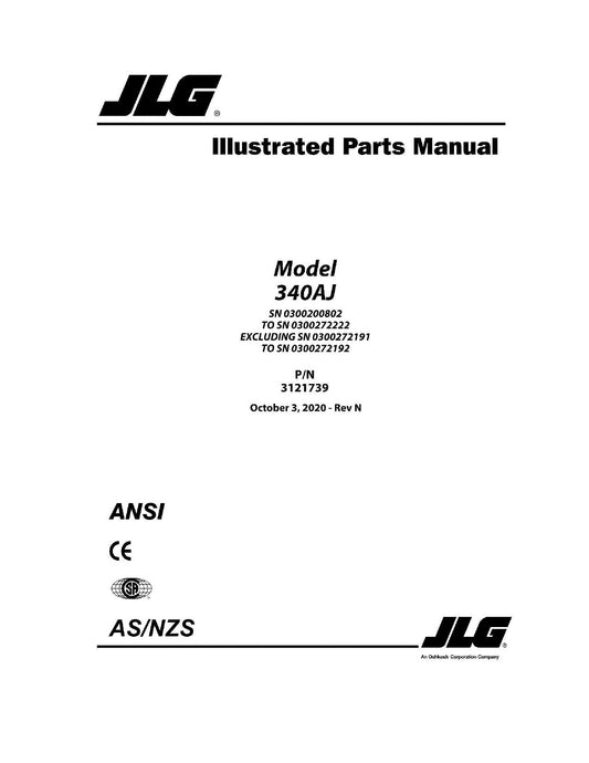 JLG 340AJ Boom Lift Parts Catalog Manual