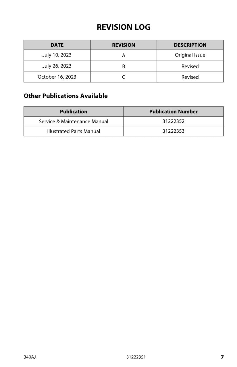 JLG 340AJ Boom Lift Maintenance Operation Operators Manual 31222351