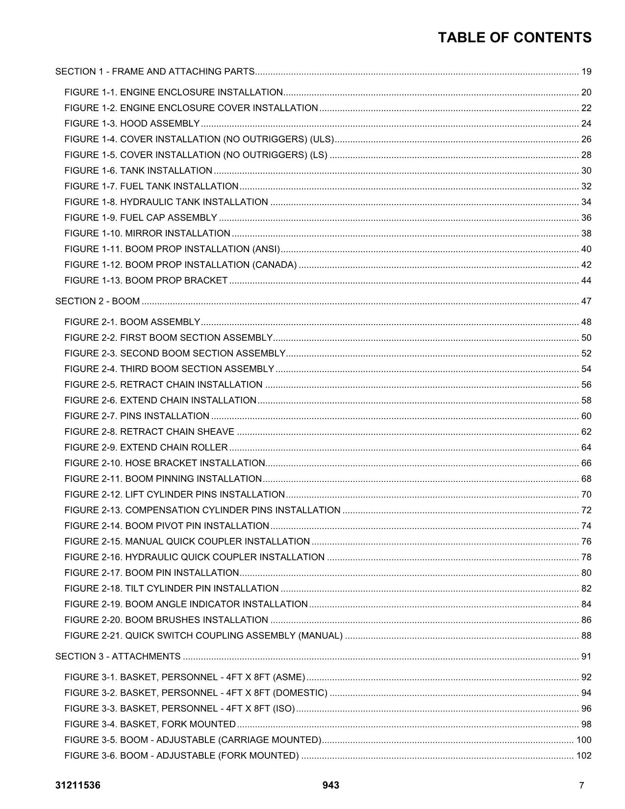 JLG 943 Telehandler Parts Catalog Manual 31211536