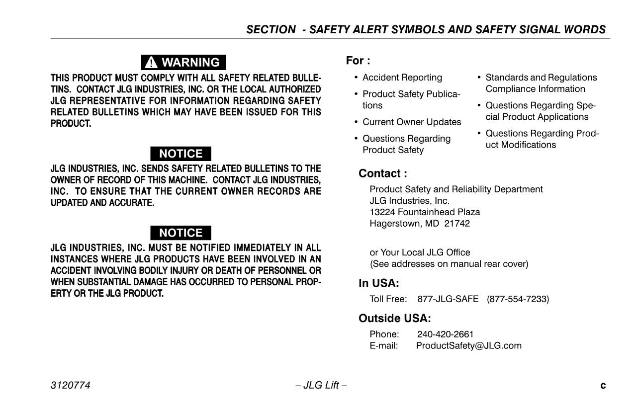 JLG 12SP 15SP Vertical Mast Maintenance Operation Operators Manual