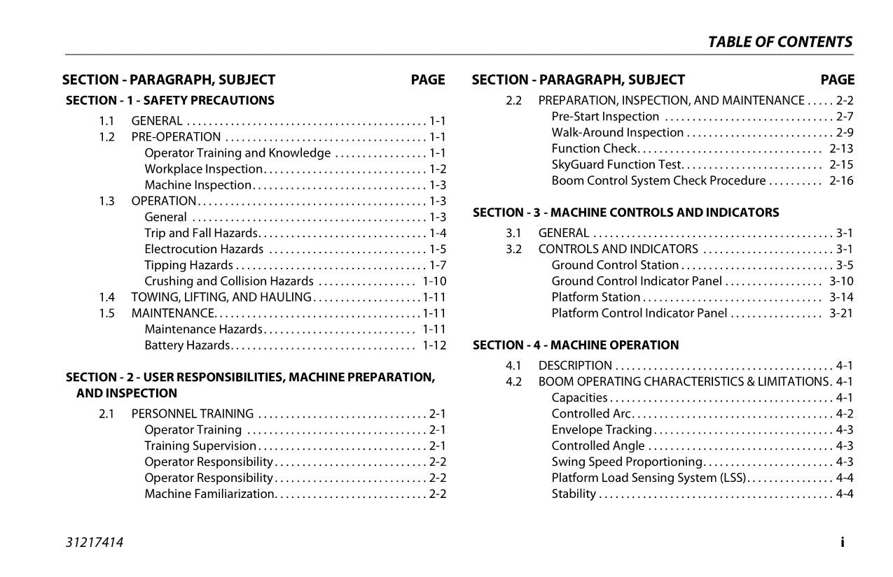 JLG 1500SJ Boom Lift Maintenance Operation Operators Manual 31217414