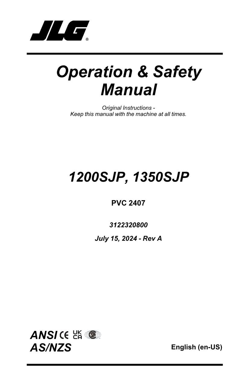 JLG 1200SJP 1350SJP Boom Lift Maintenance Operation Operators Manual 3122320800