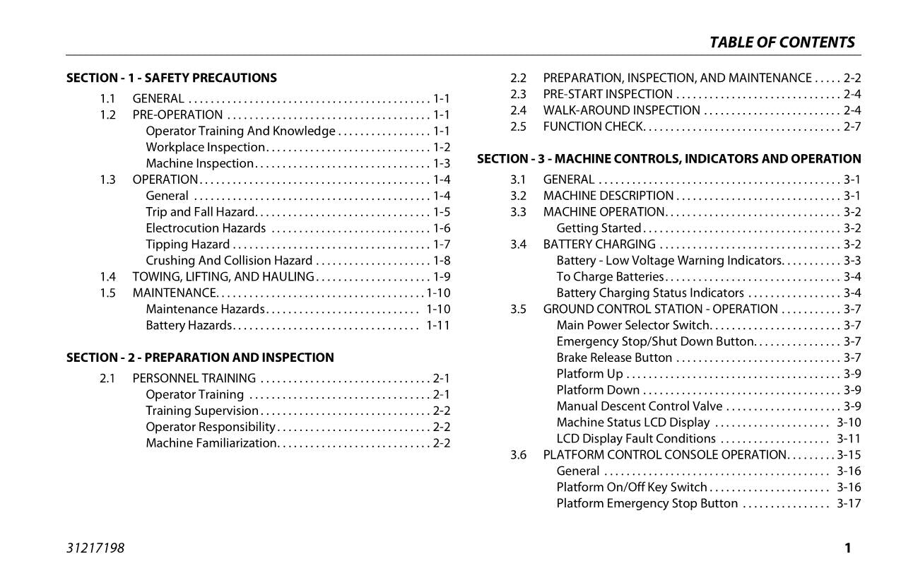 JLG 20MSP 20MVL Vertical Mast Maintenance Operation Operators Manual 31217198