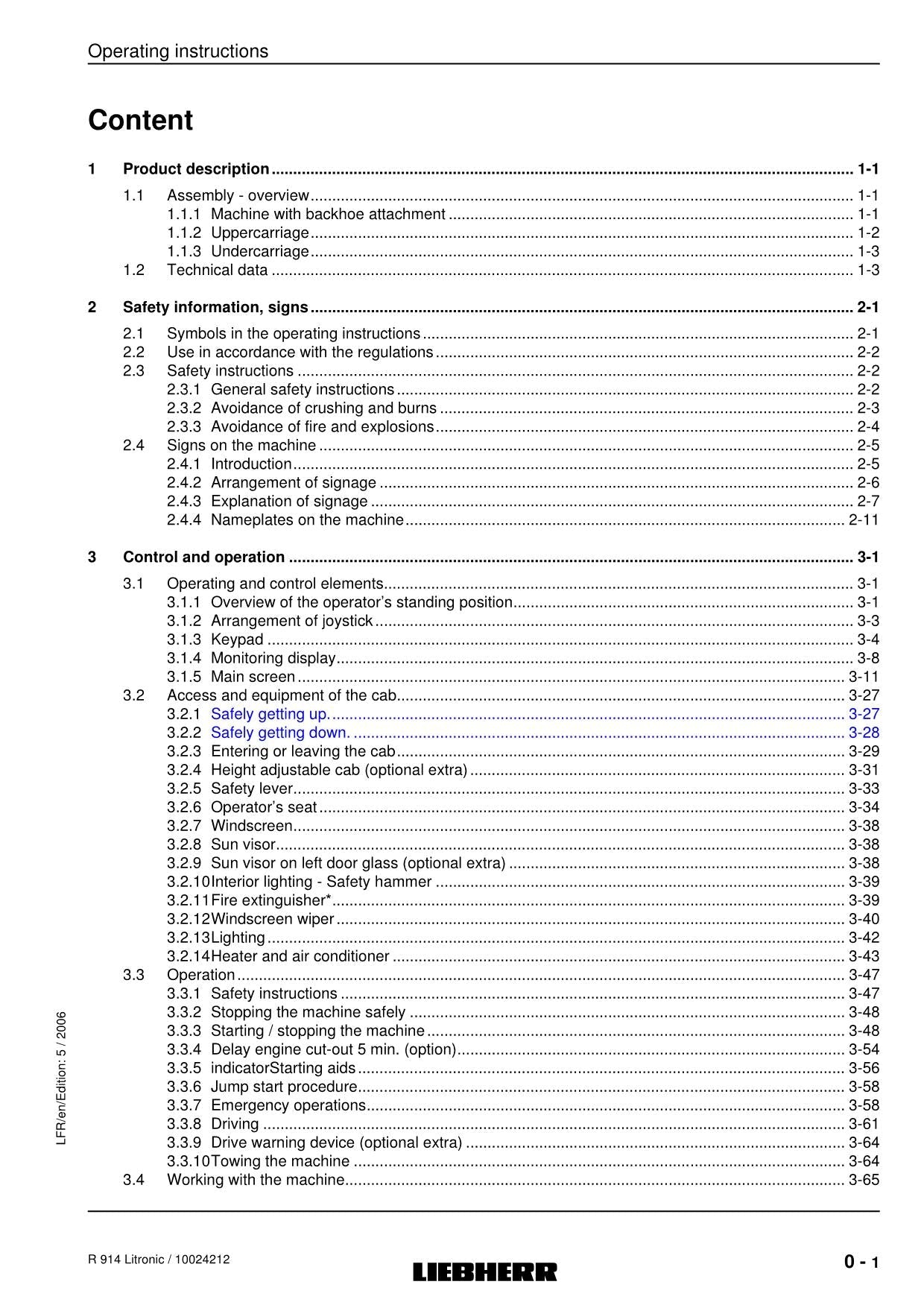 Liebherr R914 B Litronic Excavator Operators manual