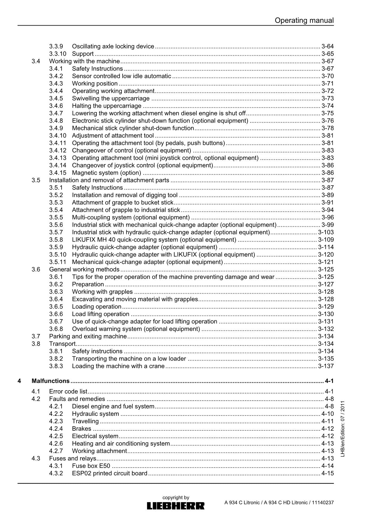 Liebherr A934 C Litronic A934 C HD Litronic Excavator Operators manual