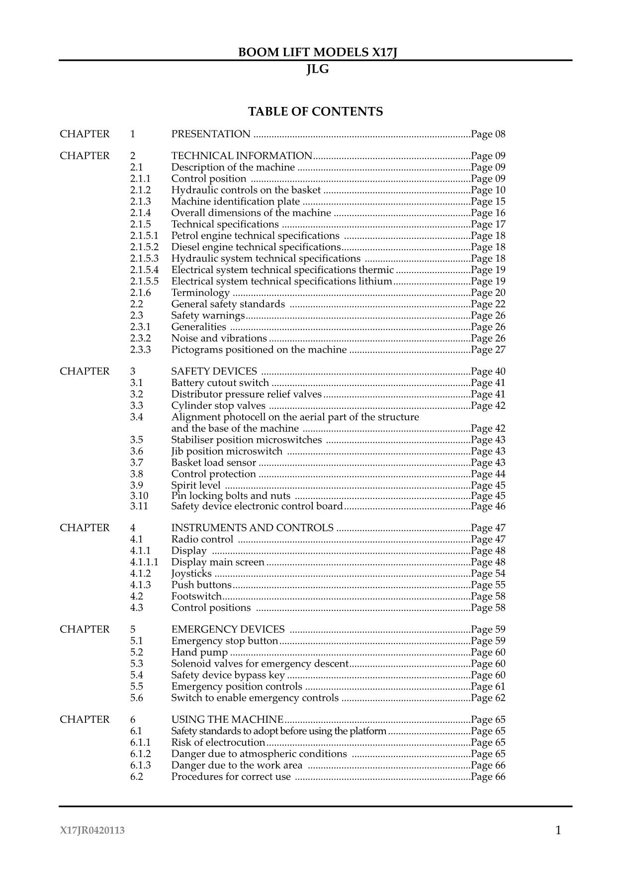 JLG X17J Compact Crawler Boom Maintenance Operation Operators Manual