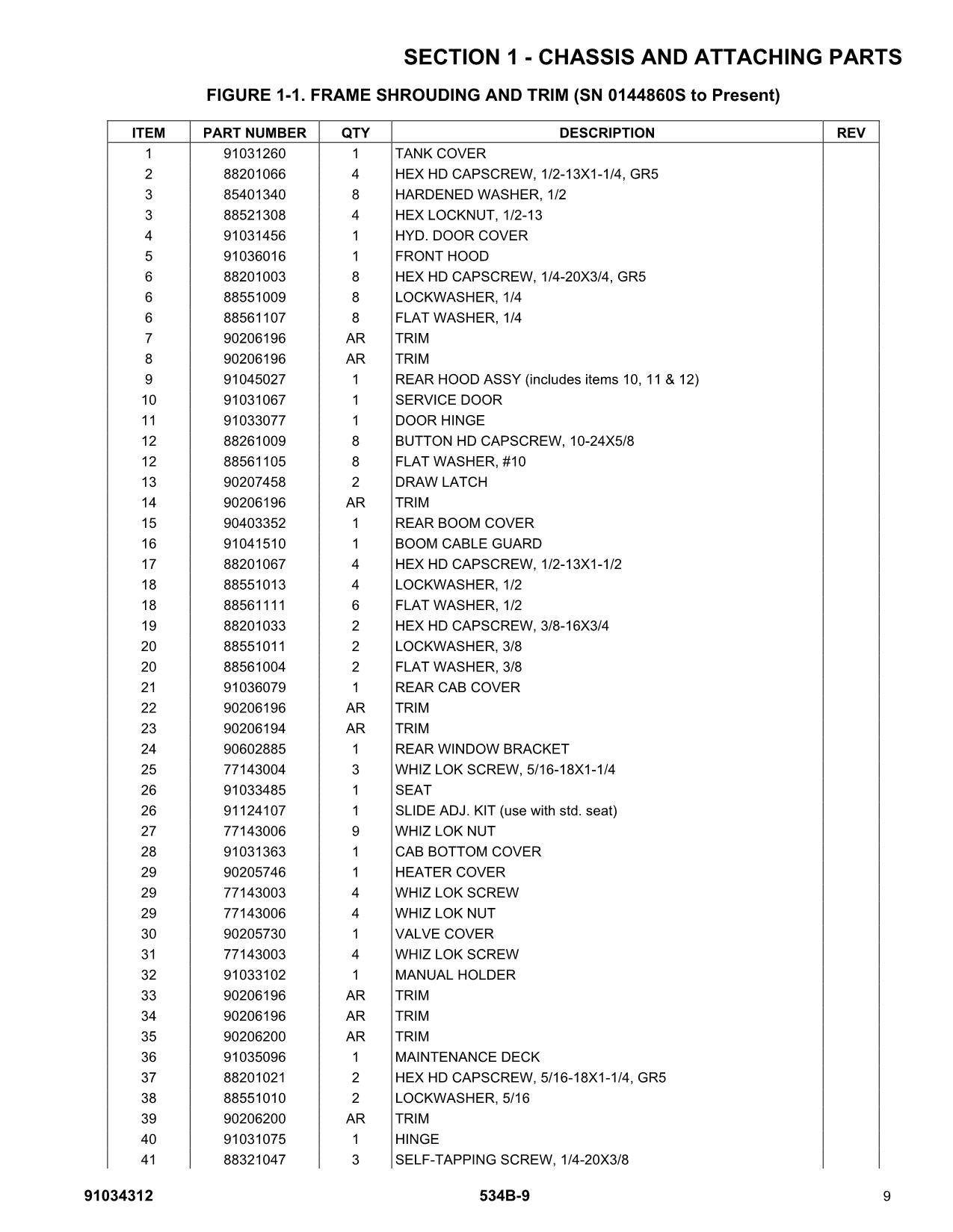 GRADALL JLG 534B-9 Telehandler Parts Catalog Manual