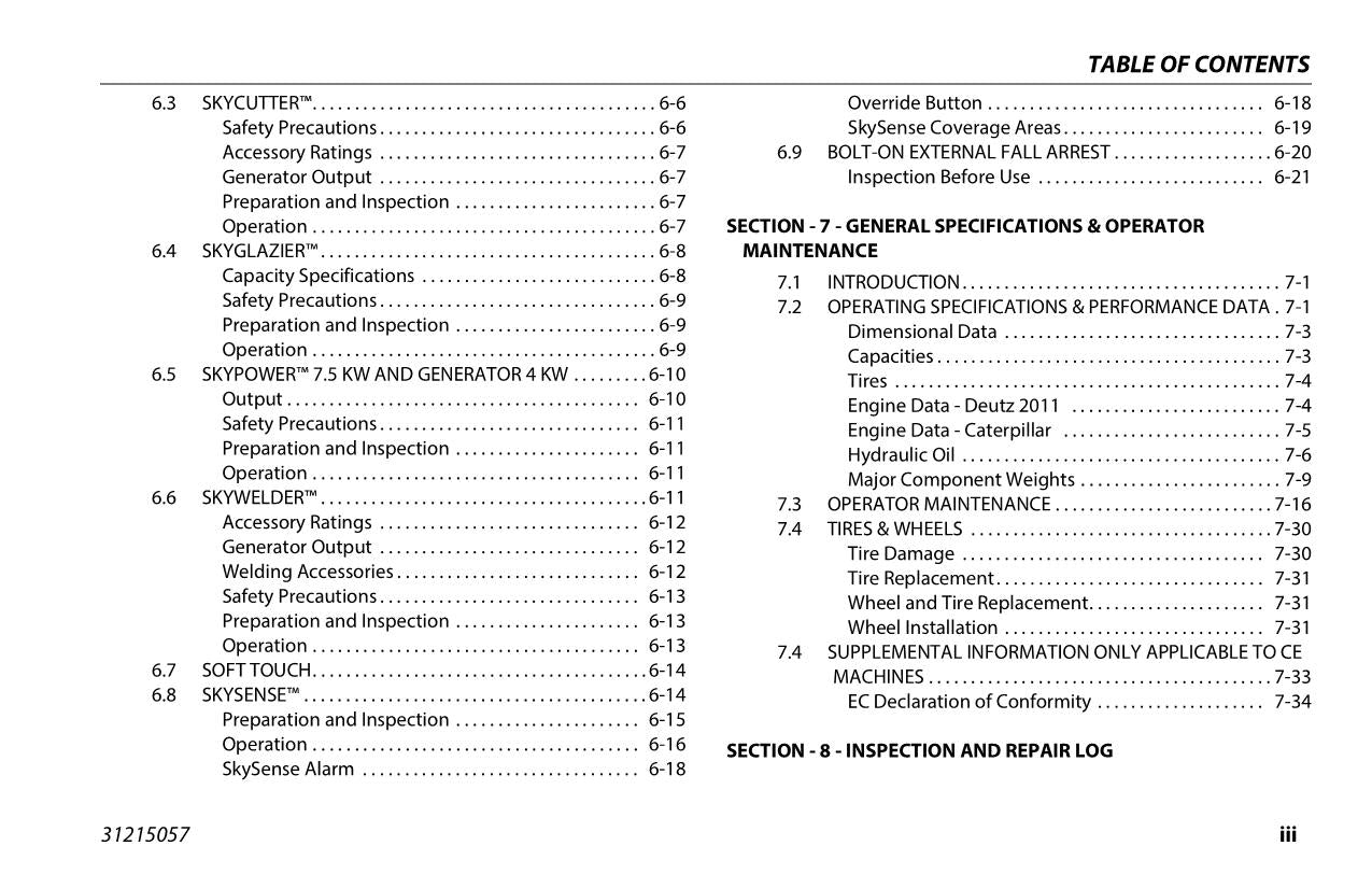 JLG 1250AJP Boom Lift Maintenance Operation Operators Manual 31215057